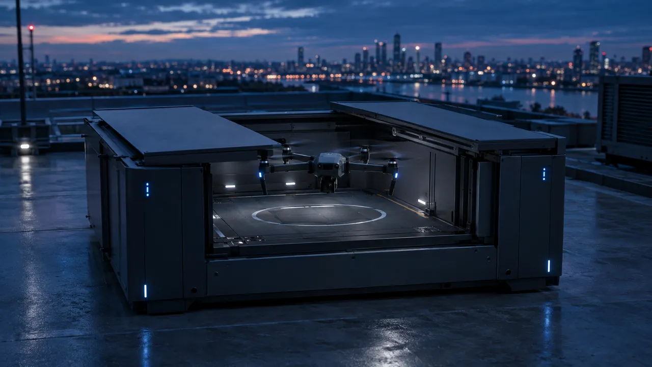 Autonomes Drohnen-Dock auf einem Hausdach, Visualisierung